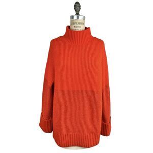 Z Supply Womens Ribbed Turtleneck Sweater M Red Oversized Colorful Cozy Bright